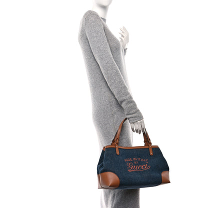 Gucci Denim Calfskin Tote Brown 2 of 12