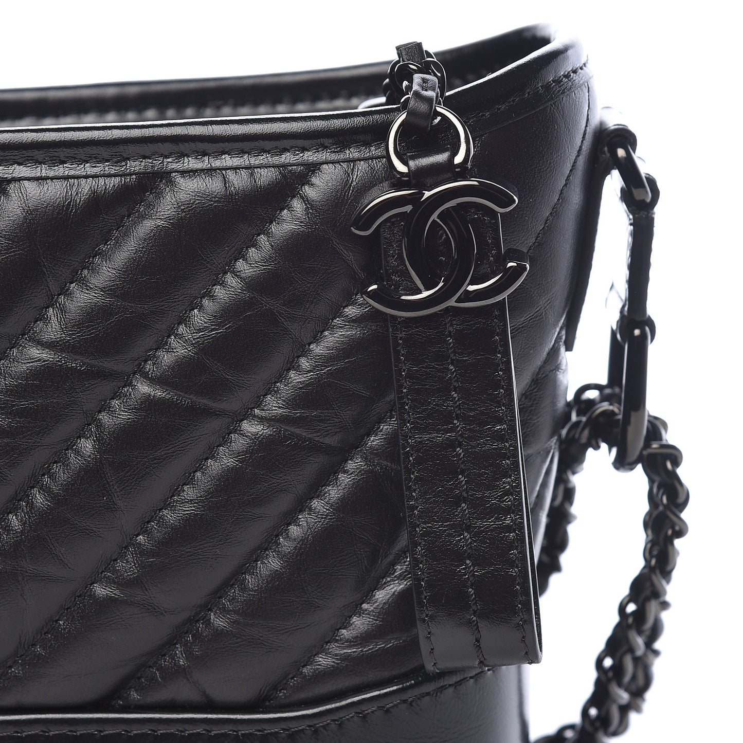 Aged Calfskin Chevron Quilted Small Gabrielle Hobo So Black