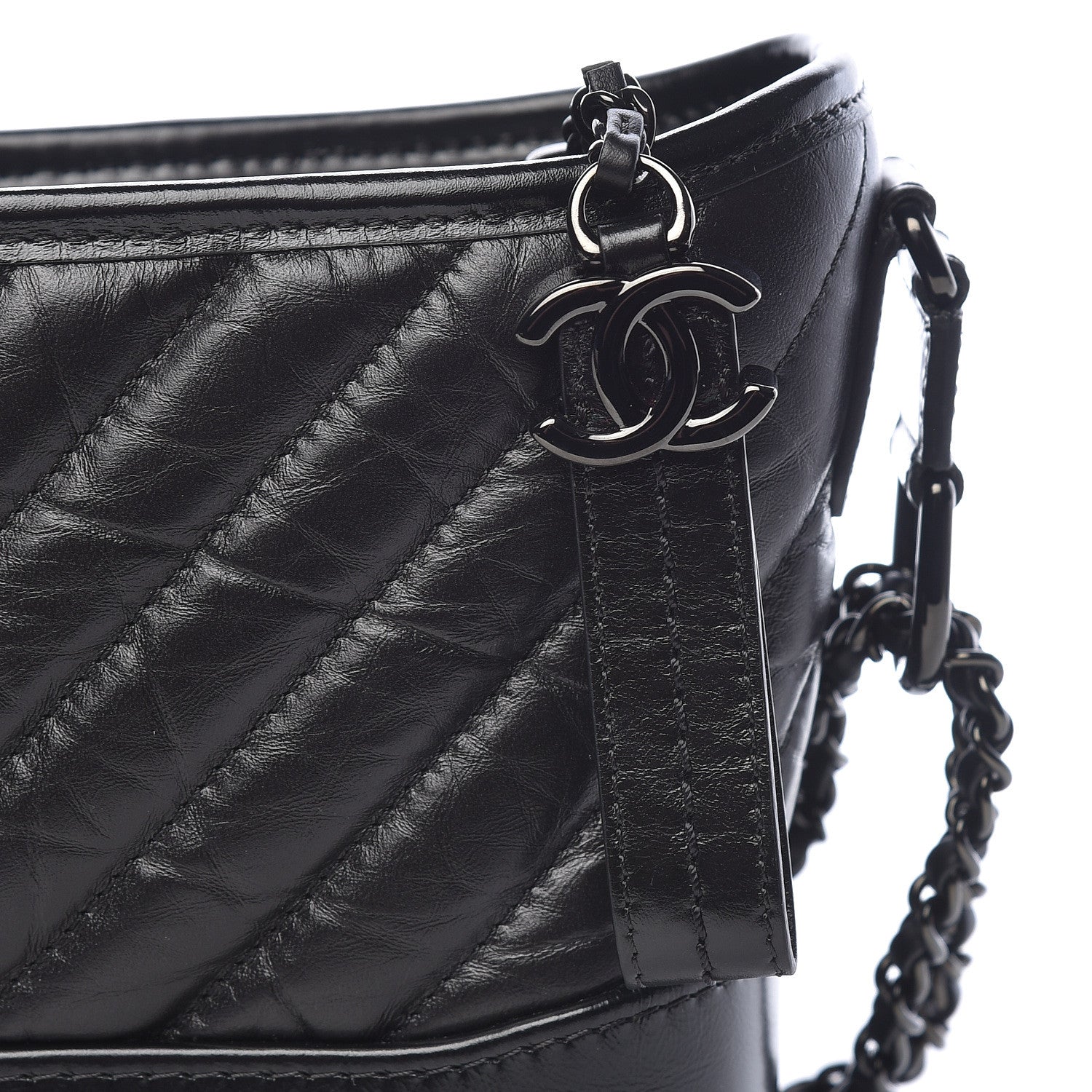 Chanel Aged Calfskin Chevron Quilted Small Gabrielle Hobo So Black 12 of 12