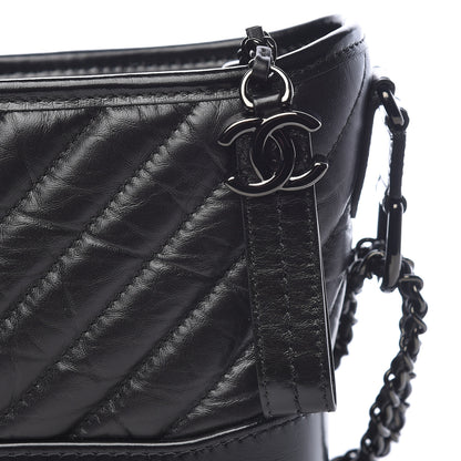 Chanel Aged Calfskin Chevron Quilted Small Gabrielle Hobo So Black 12 of 12