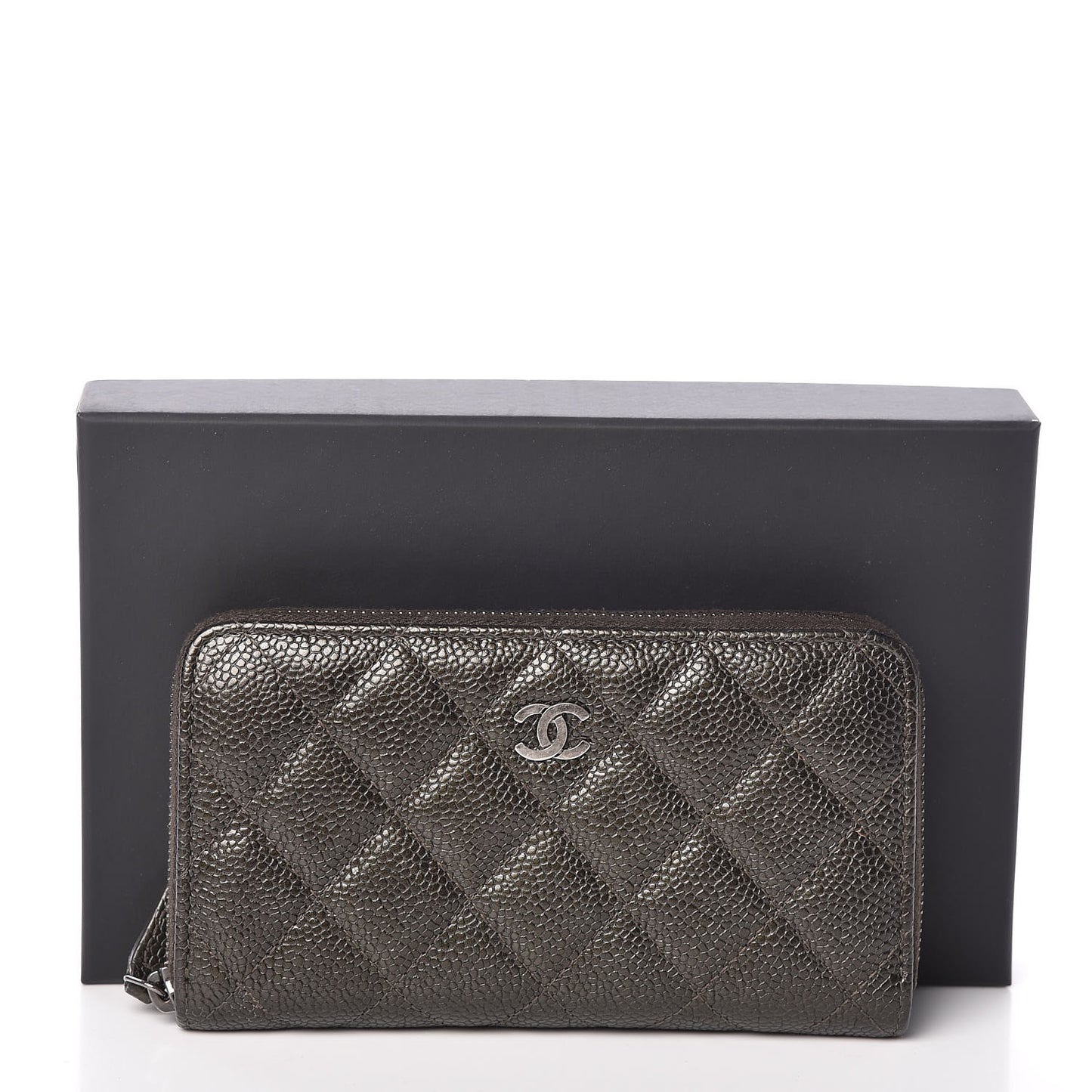 Caviar Quilted Medium Zip Around Wallet Dark Charcoal