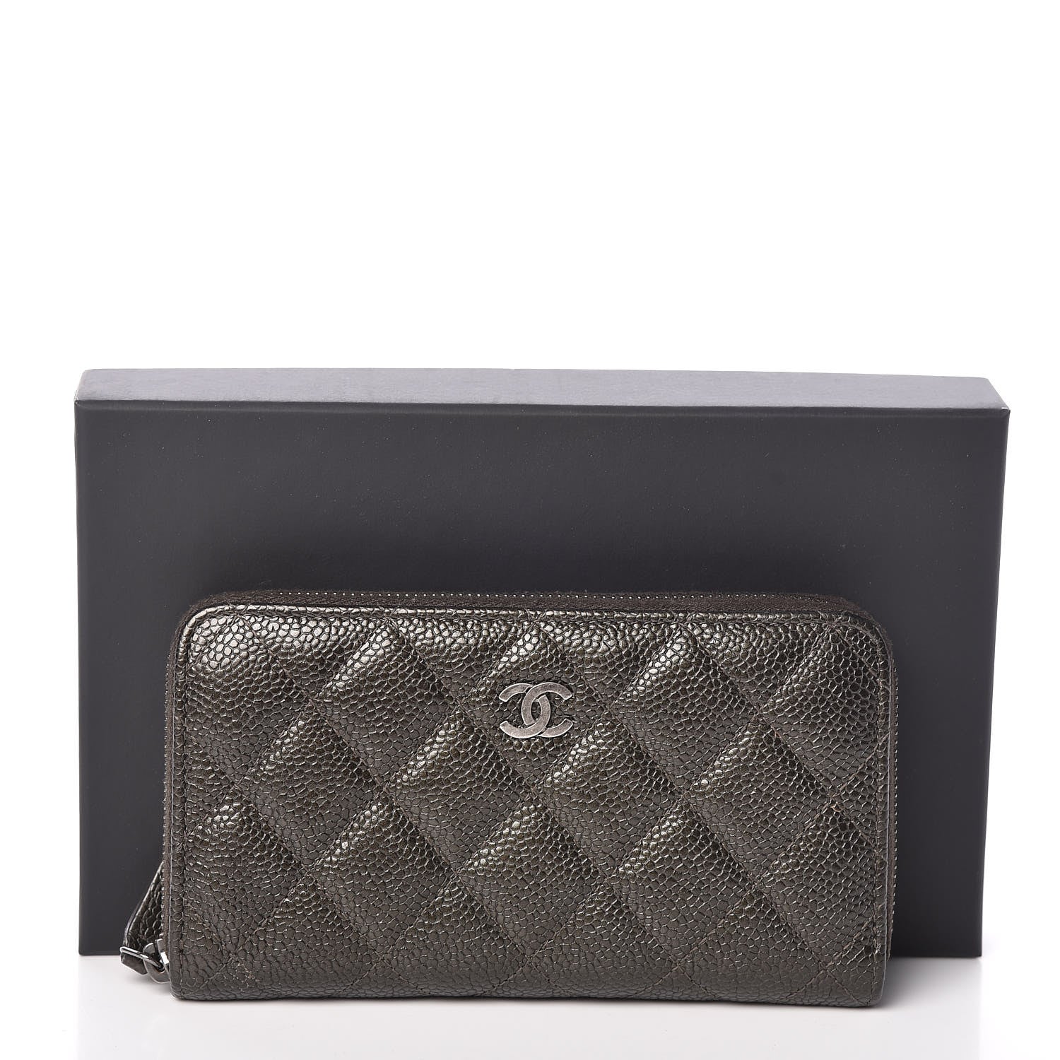 Chanel Caviar Quilted Medium Zip Around Wallet Dark Charcoal 9 of 9