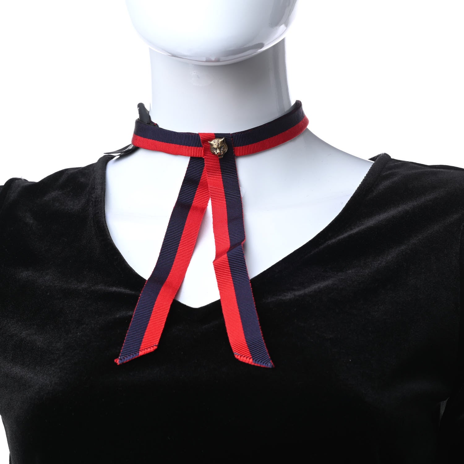 Gucci Grosgrain Web Feline Neck Bow Blue Red 2 of 5