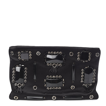 Prada Satin Swarovski Crystal Embroidered Flat Clutch Black 1 of 8