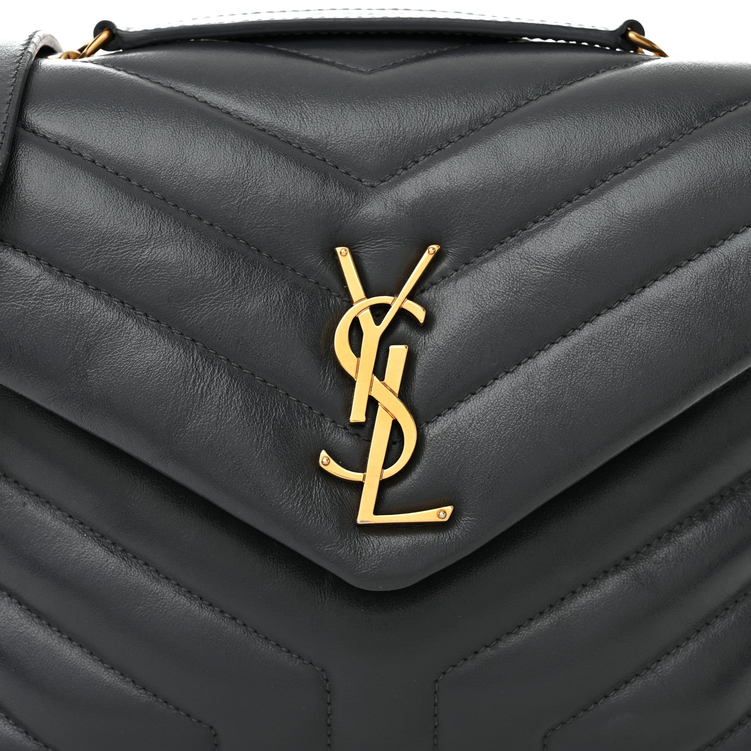 Saint Laurent Calfskin Y Quilted Monogram Small Loulou Chain Satchel Storm 7 of 10