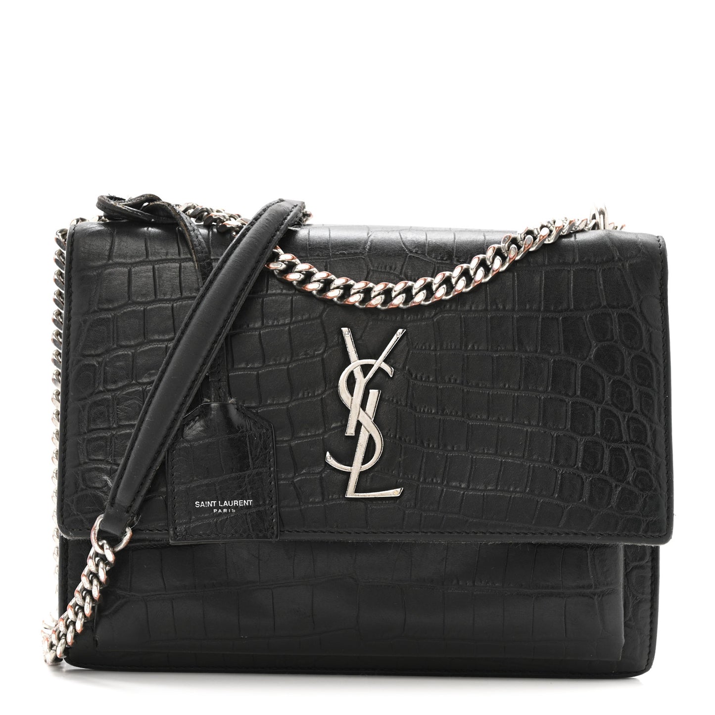 Calfskin Crocodile Embossed Medium Monogram Sunset Black