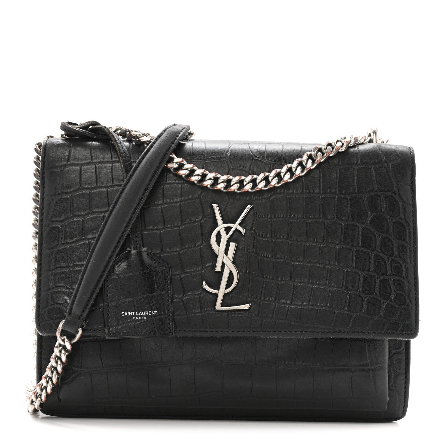 Saint Laurent Calfskin Crocodile Embossed Medium Monogram Sunset Black 1 of 13