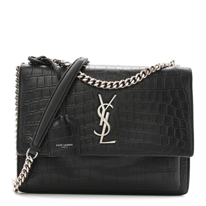 Saint Laurent Calfskin Crocodile Embossed Medium Monogram Sunset Black 1 of 13