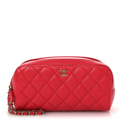 Chanel Caviar Quilted Double Zip Pouch Cosmetic Case Coral 1 of 11