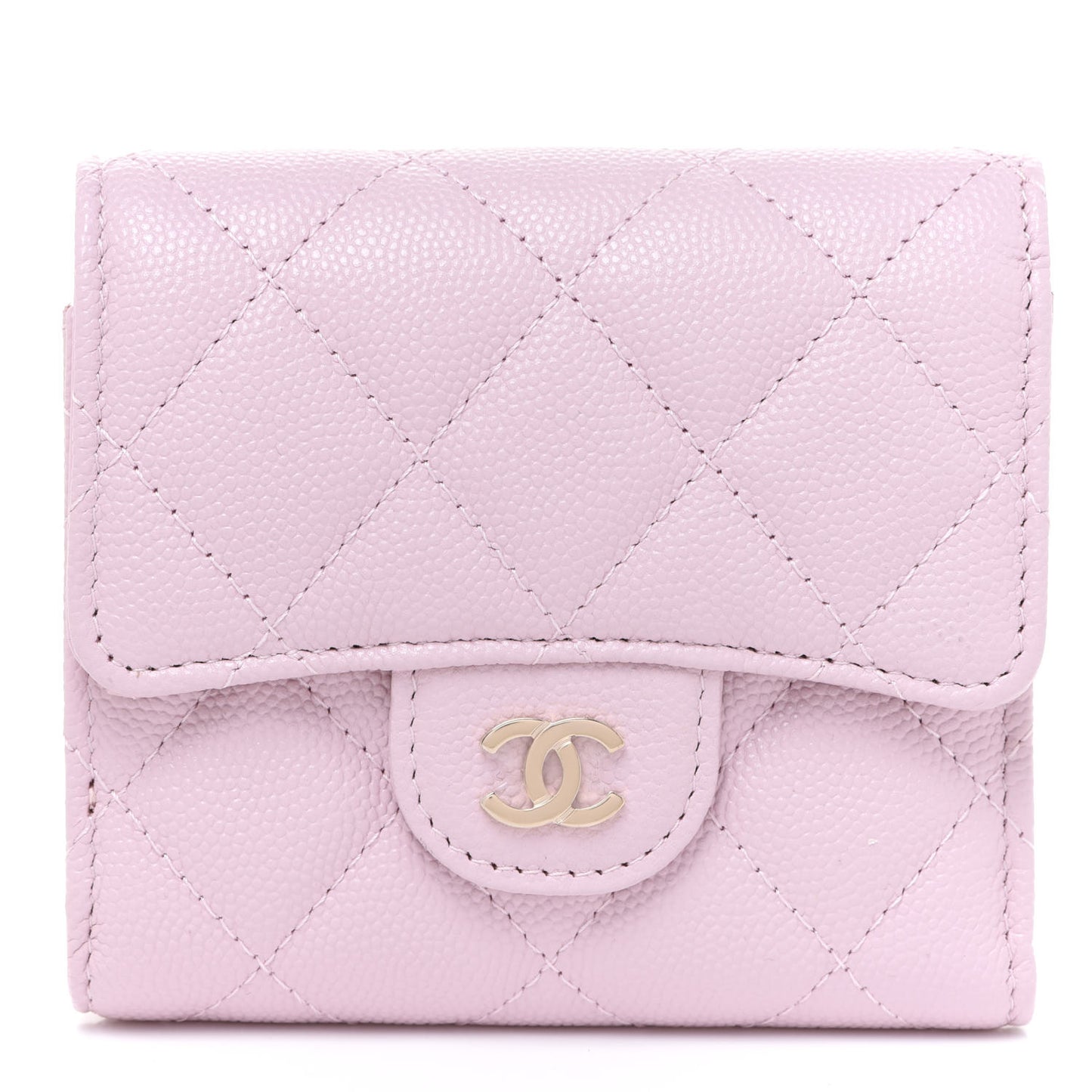Caviar Quilted Compact Flap Wallet Light Pink