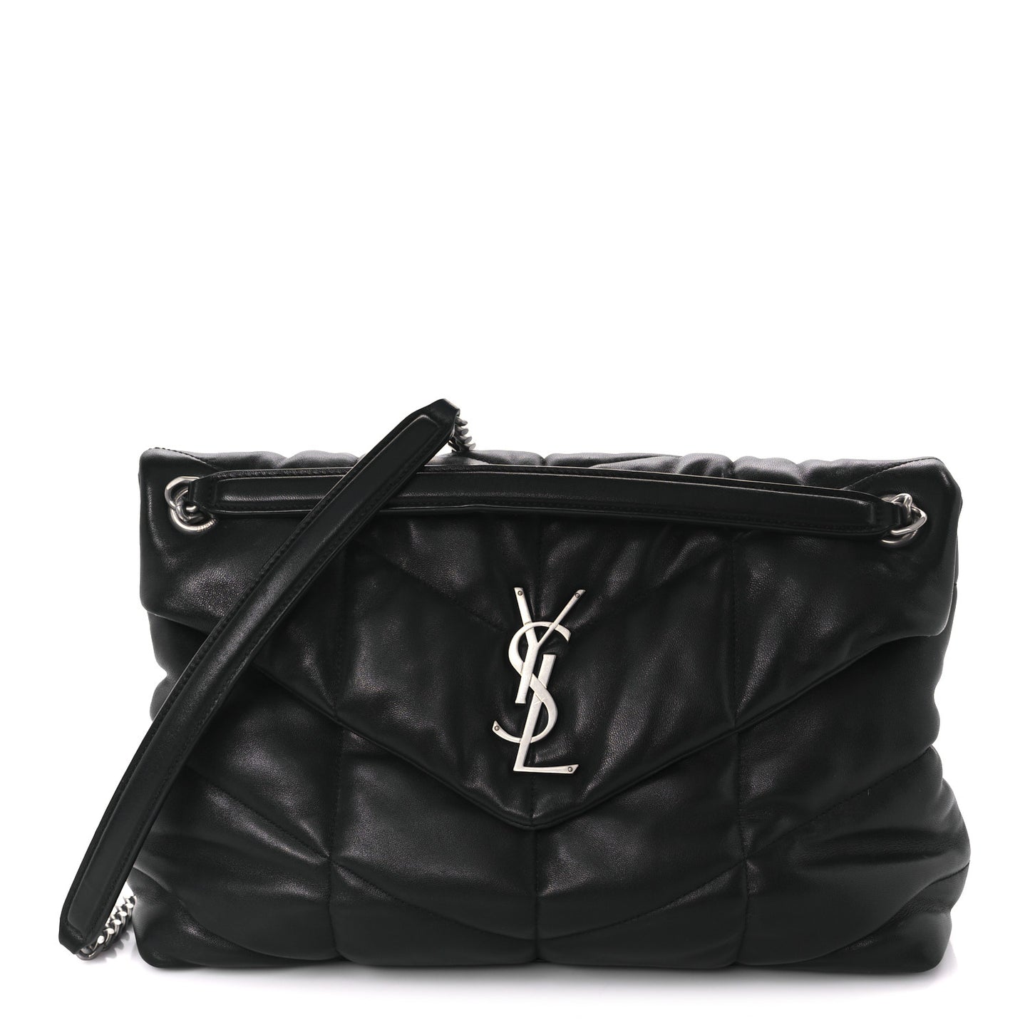 Lambskin Quilted Medium Loulou Puffer Monogram Chain Satchel Black