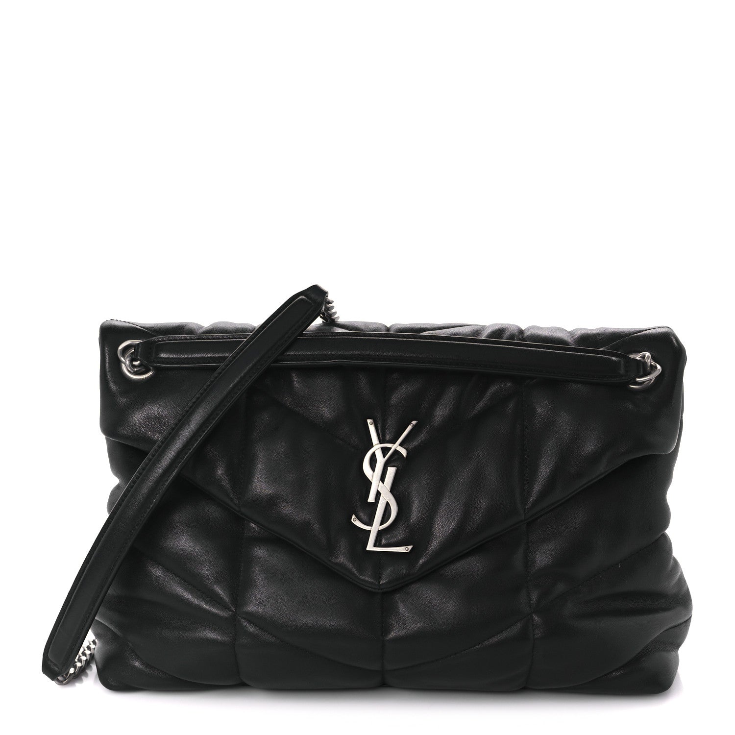 Saint Laurent Lambskin Quilted Medium Loulou Puffer Monogram Chain Satchel Black 1 of 12