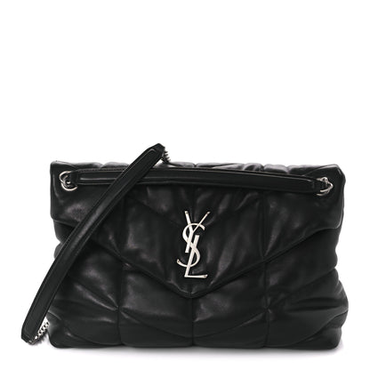 Saint Laurent Lambskin Quilted Medium Loulou Puffer Monogram Chain Satchel Black 1 of 12