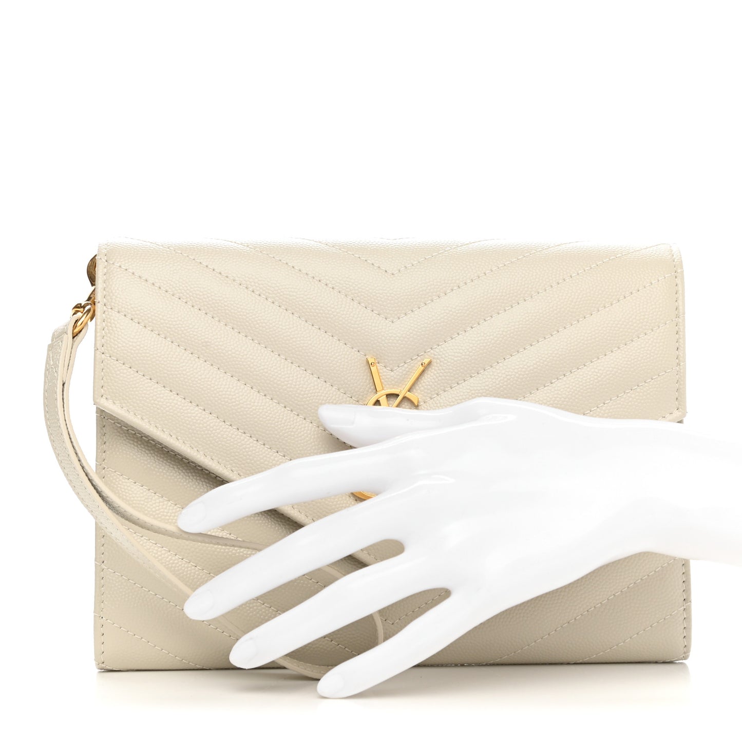 Grain De Poudre Matelasse Chevron Monogram Envelope Clutch Crema Soft