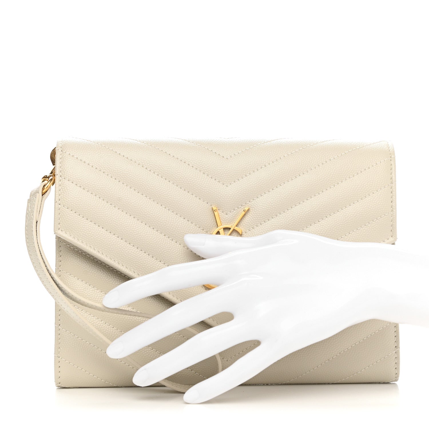 Saint Laurent Grain De Poudre Matelasse Chevron Monogram Envelope Clutch Crema Soft 2 of 8
