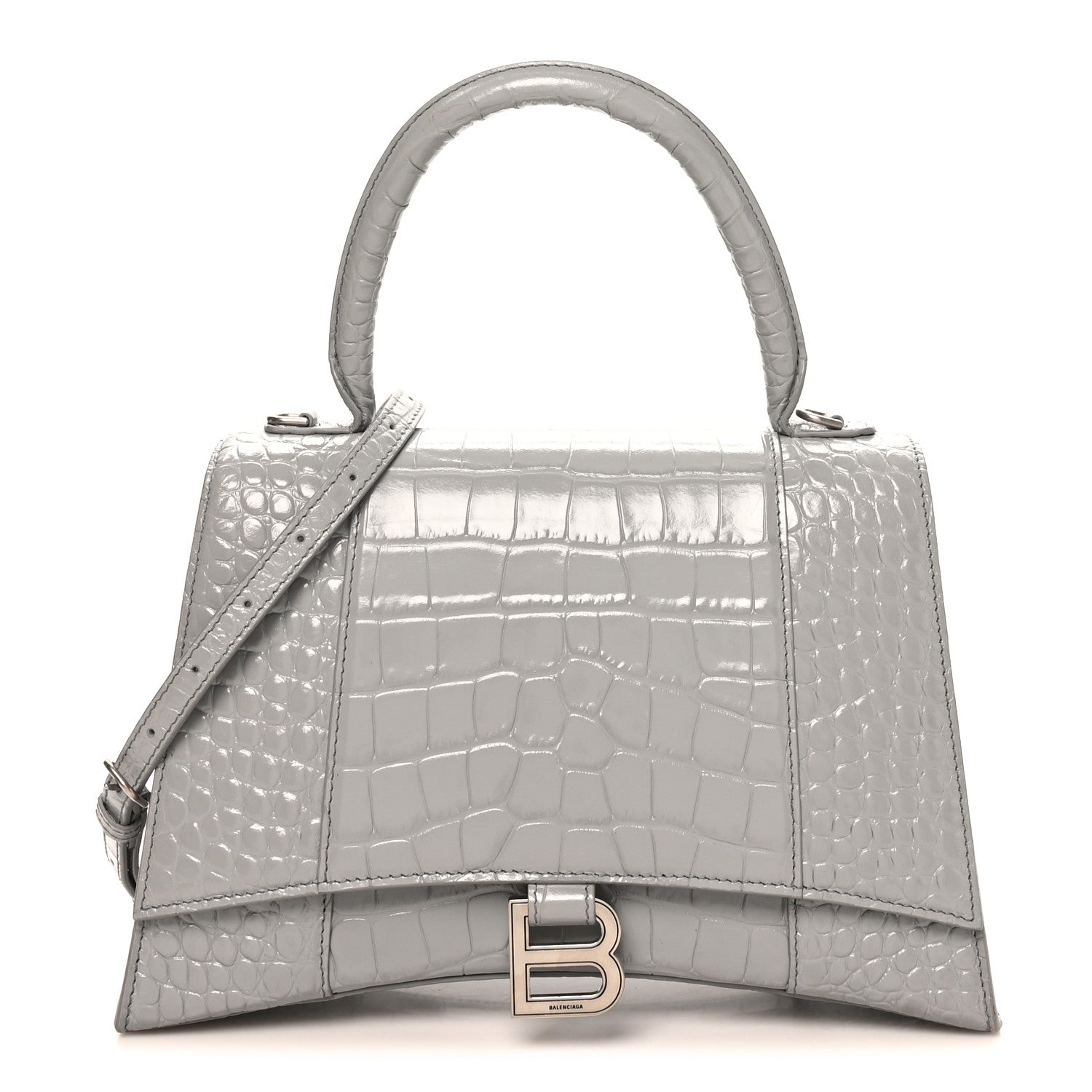 Balenciaga Shiny Calfskin Crocodile Embossed Medium Hourglass Top Handle Bag Balenciaga Grey 1 of 9