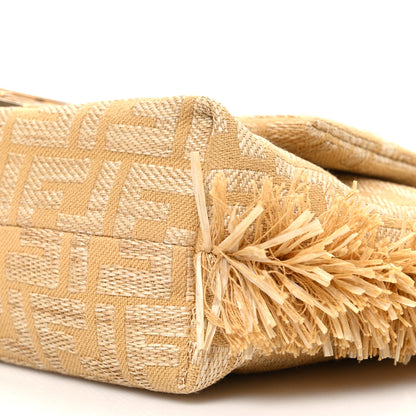 Fendi Fabric Jacquard Raffia Straw Fringe Medium Mamma Baguette Dark Honey 10 of 10