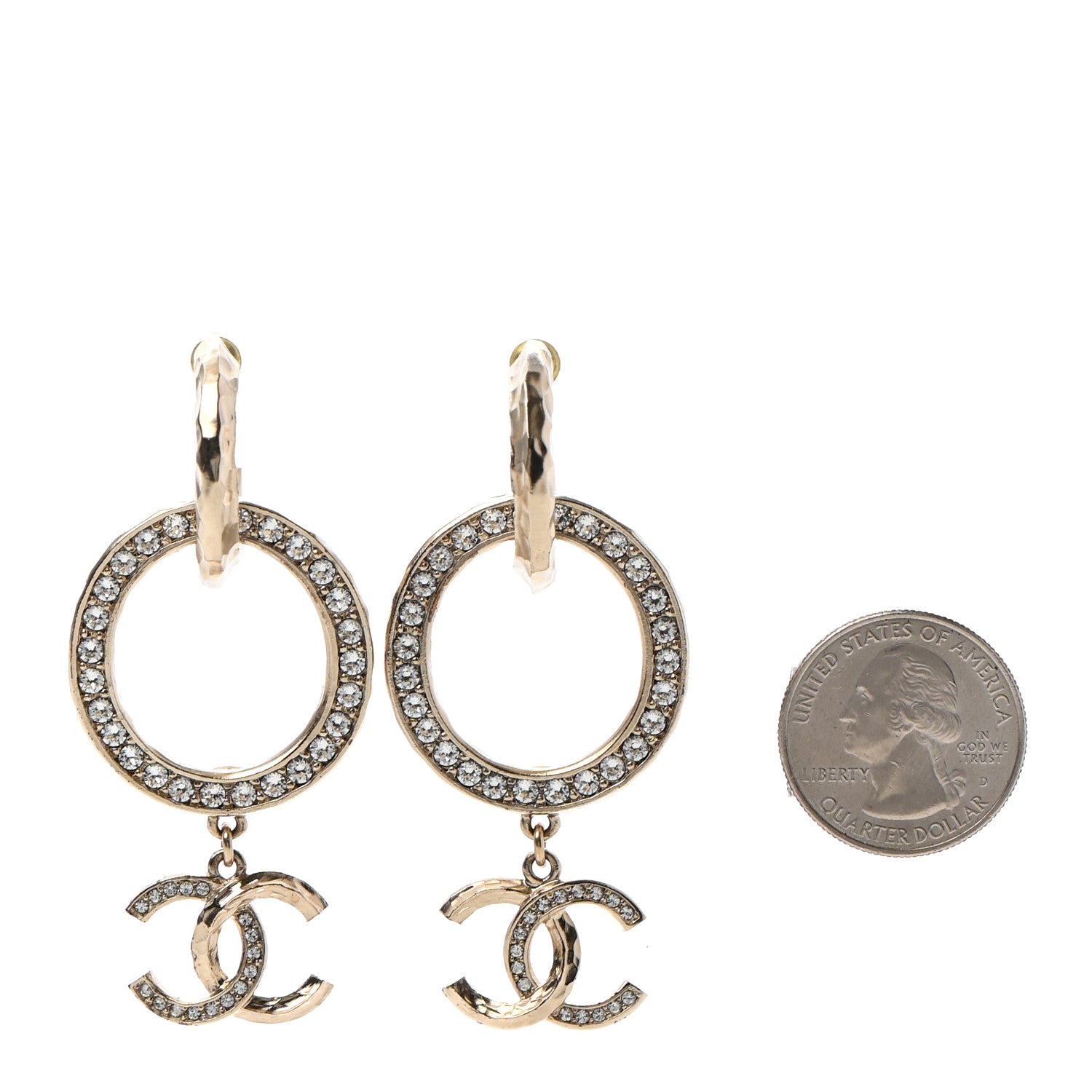 Chanel Crystal Round CC Drop Earrings Gold 2 of 4