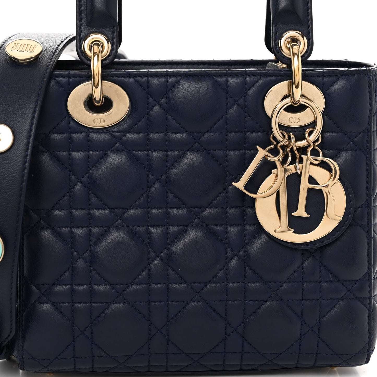 CHRISTIAN DIOR Lambskin Cannage Small Lucky Badges My Lady Dior Navy