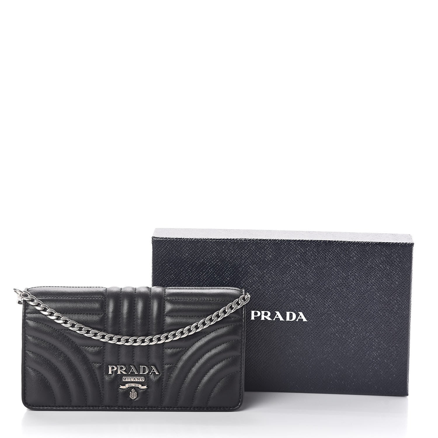 Prada Soft Calf Quilted Diagramme Chain Wallet Black 9 of 9