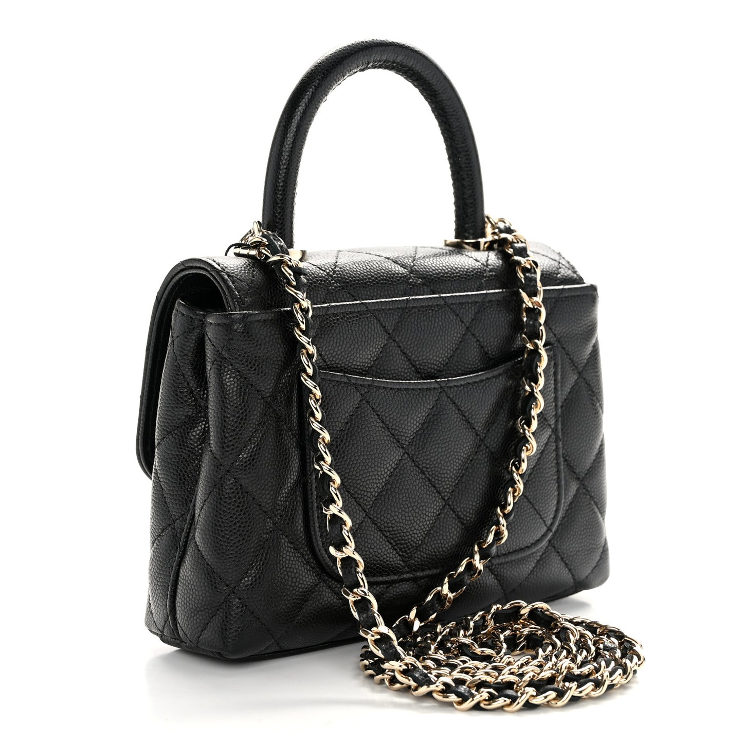Caviar Quilted Coco Handle Clutch With Chain Black