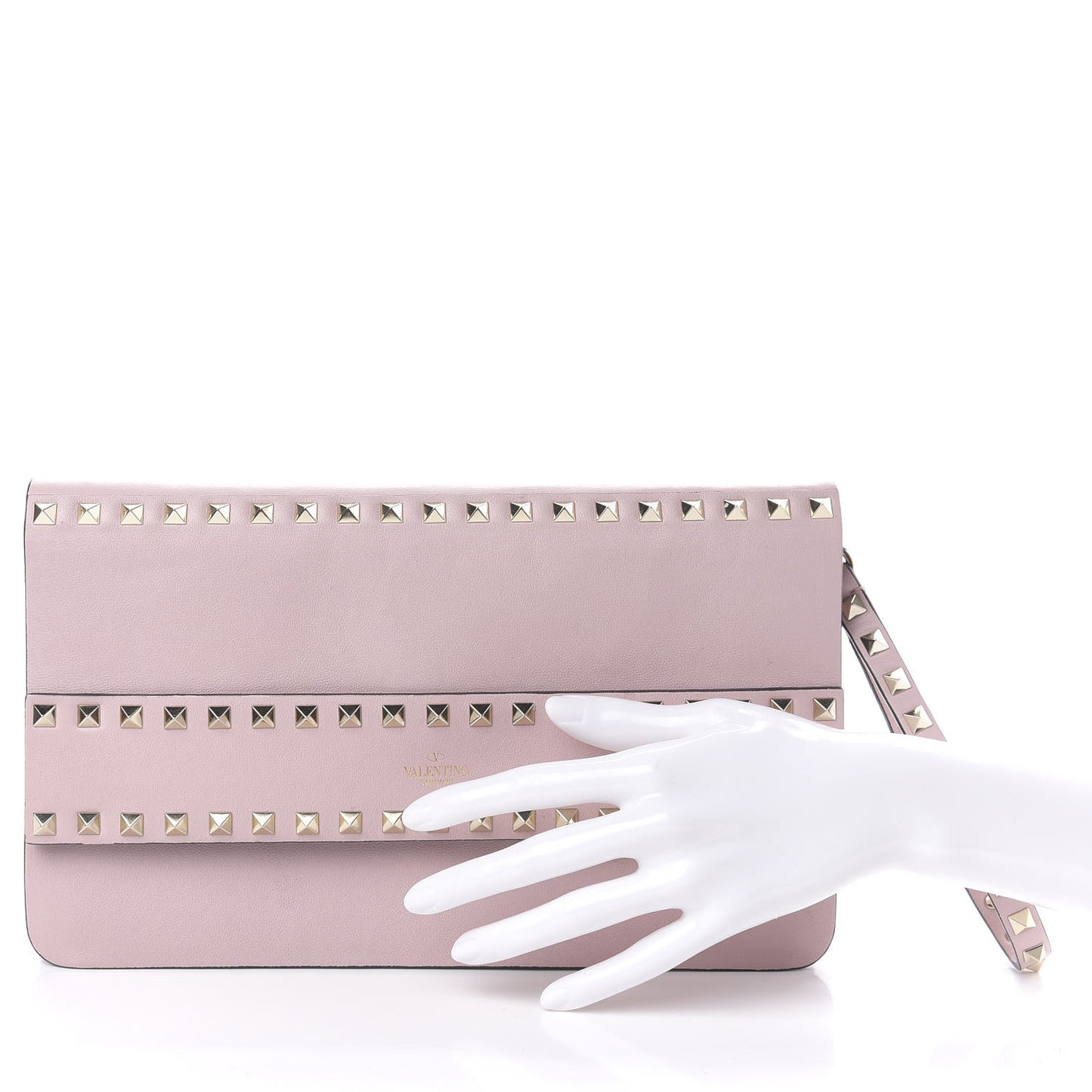 Calfskin Rockstud Side Slip Wristlet Clutch Water Rose