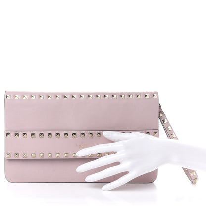 Valentino Garavani Calfskin Rockstud Side Slip Wristlet Clutch Water Rose 2 of 12