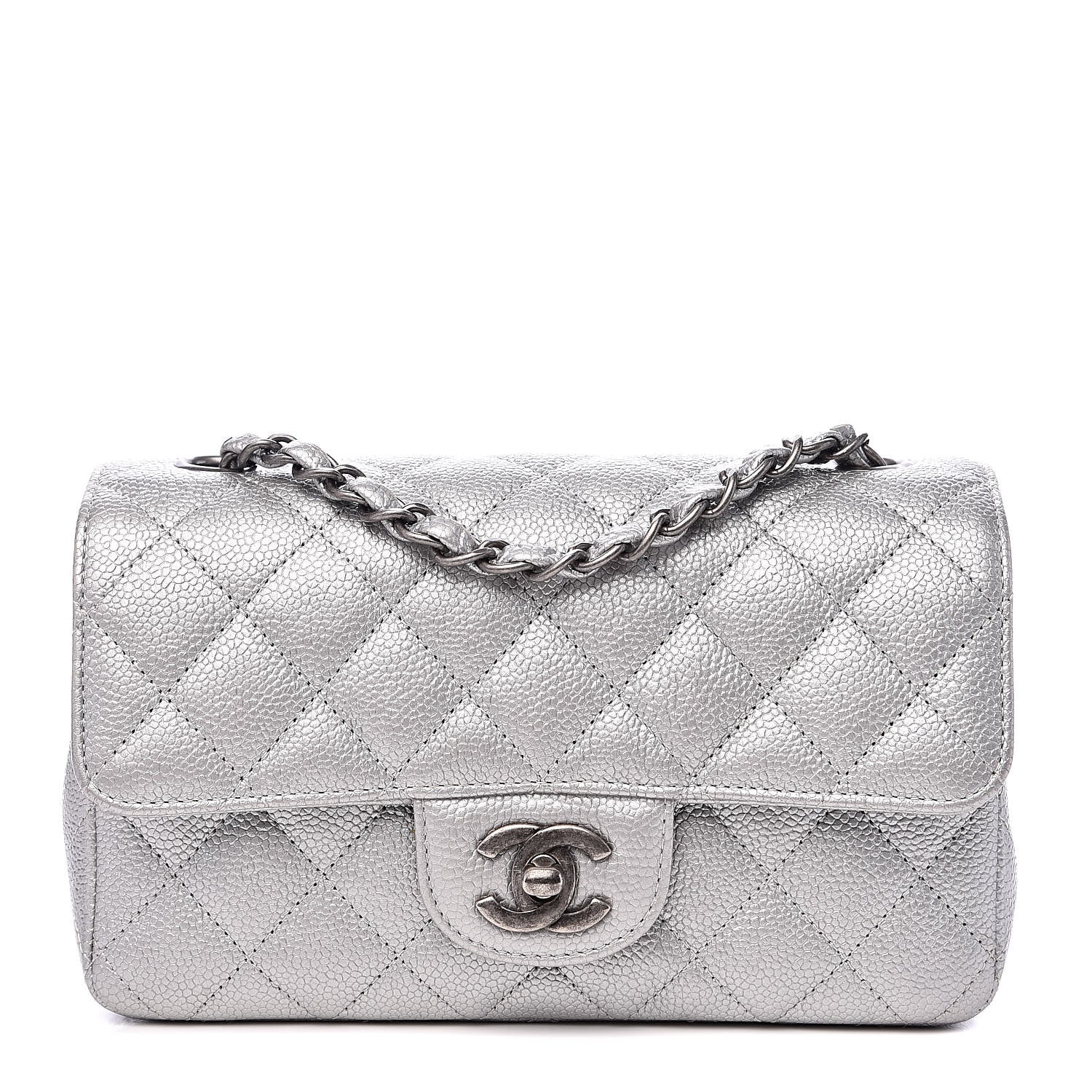 Chanel Metallic Caviar Quilted Mini Rectangular Flap Silver 1 of 13