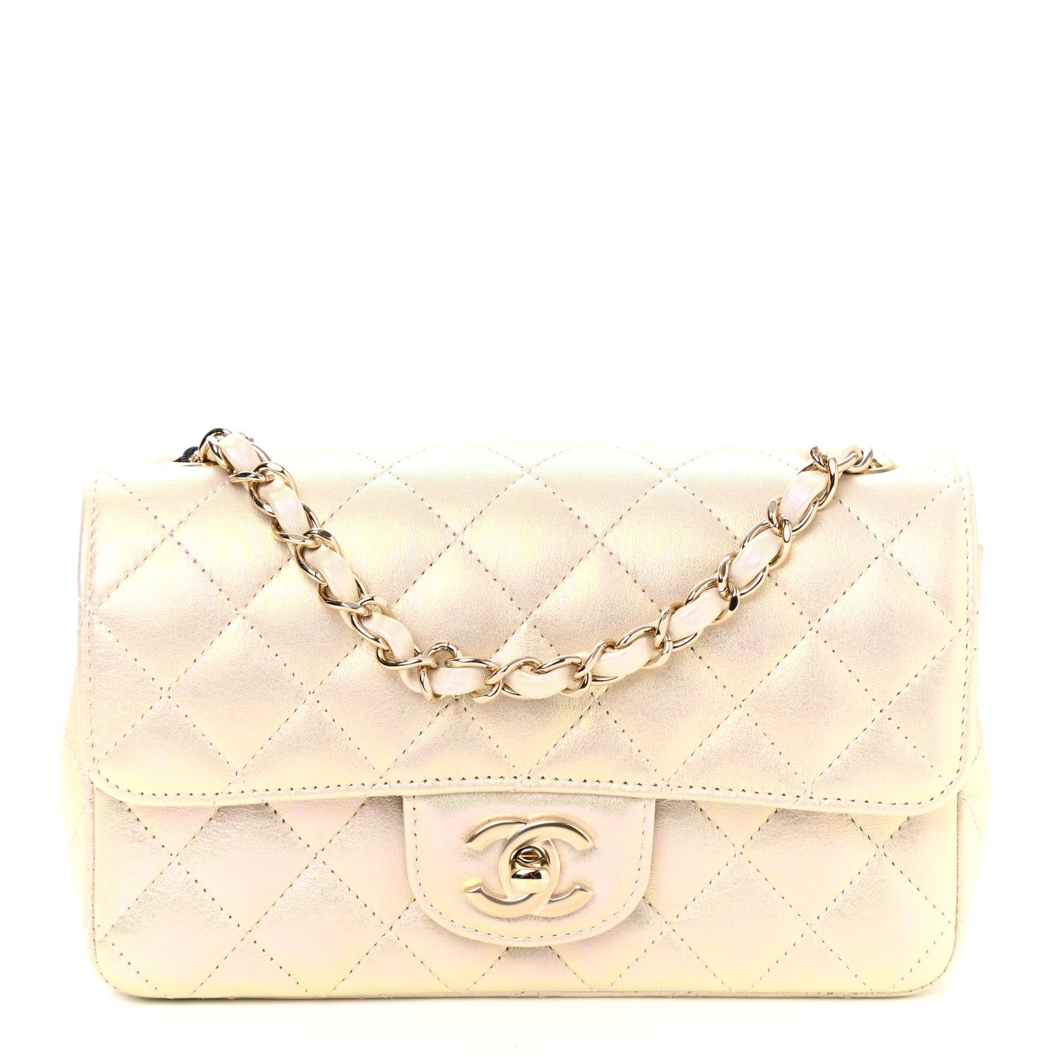 Chanel Iridescent Lambskin Quilted Mini Rectangular Flap Ivory 1 of 11