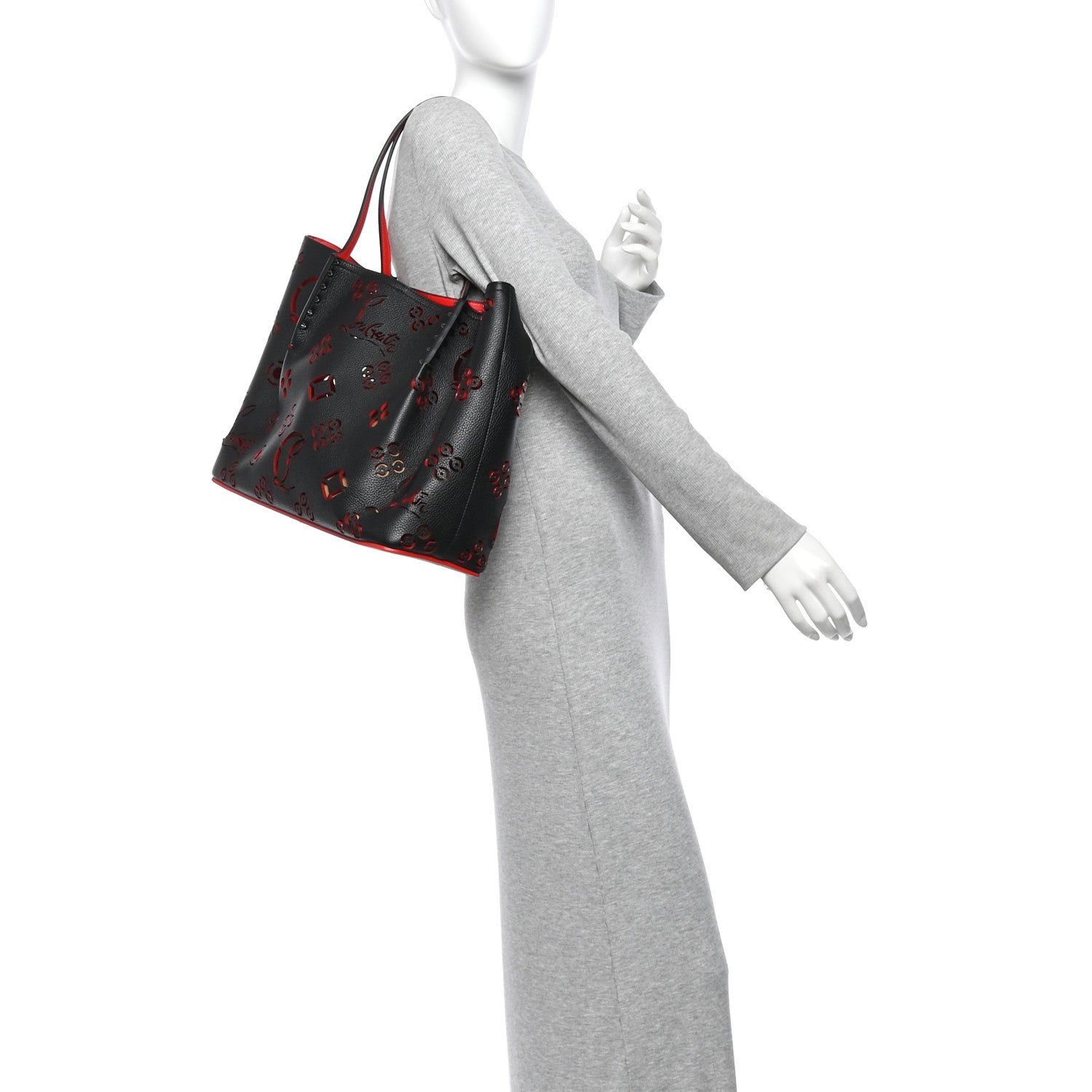 Christian Louboutin Calfskin Loubinthesky Large Perforated Cabarock Spikes Tote Black 2 of 9