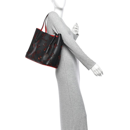 Christian Louboutin Calfskin Loubinthesky Large Perforated Cabarock Spikes Tote Black 2 of 9