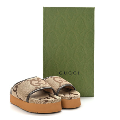 Gucci Monogram Jumbo GG Nappa Samoa Platform 40mm Slide Sandals 35 Camel Ebony New Acero 9 of 9