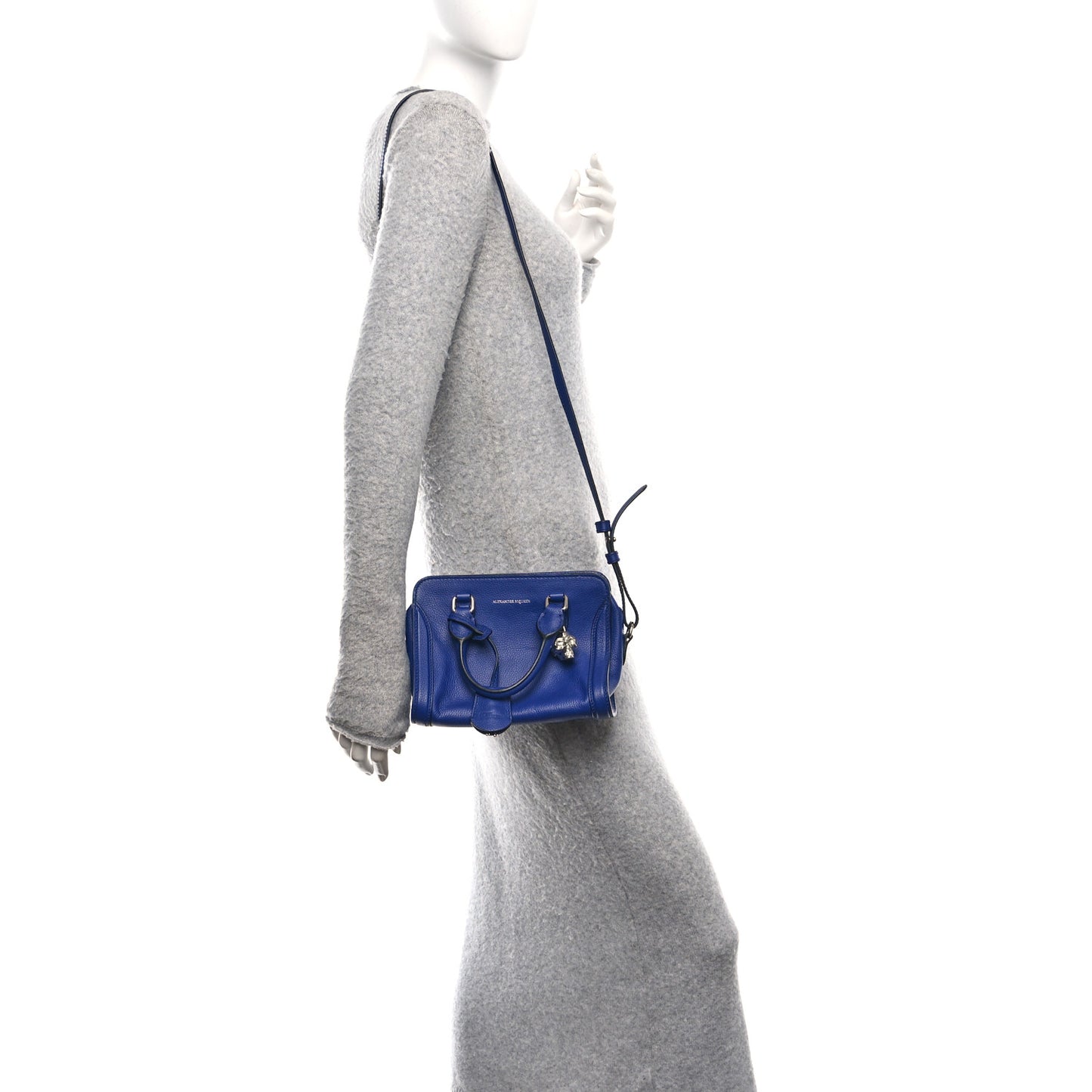 Pebbled Calfskin Mini Skull Padlock Zip Around Tote Ultramarine