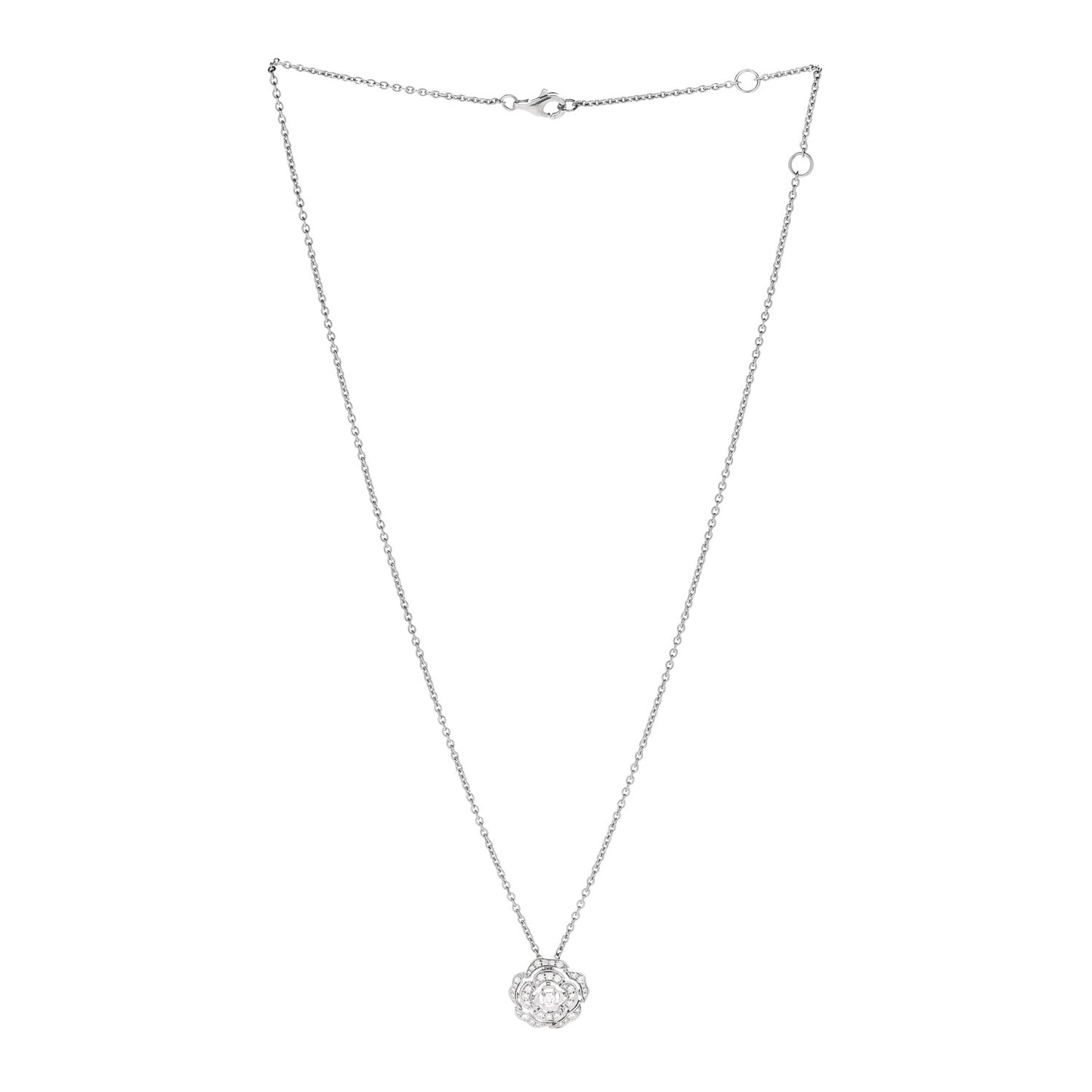 18K White Gold Diamond Bouton de Camelia Pendant Necklace