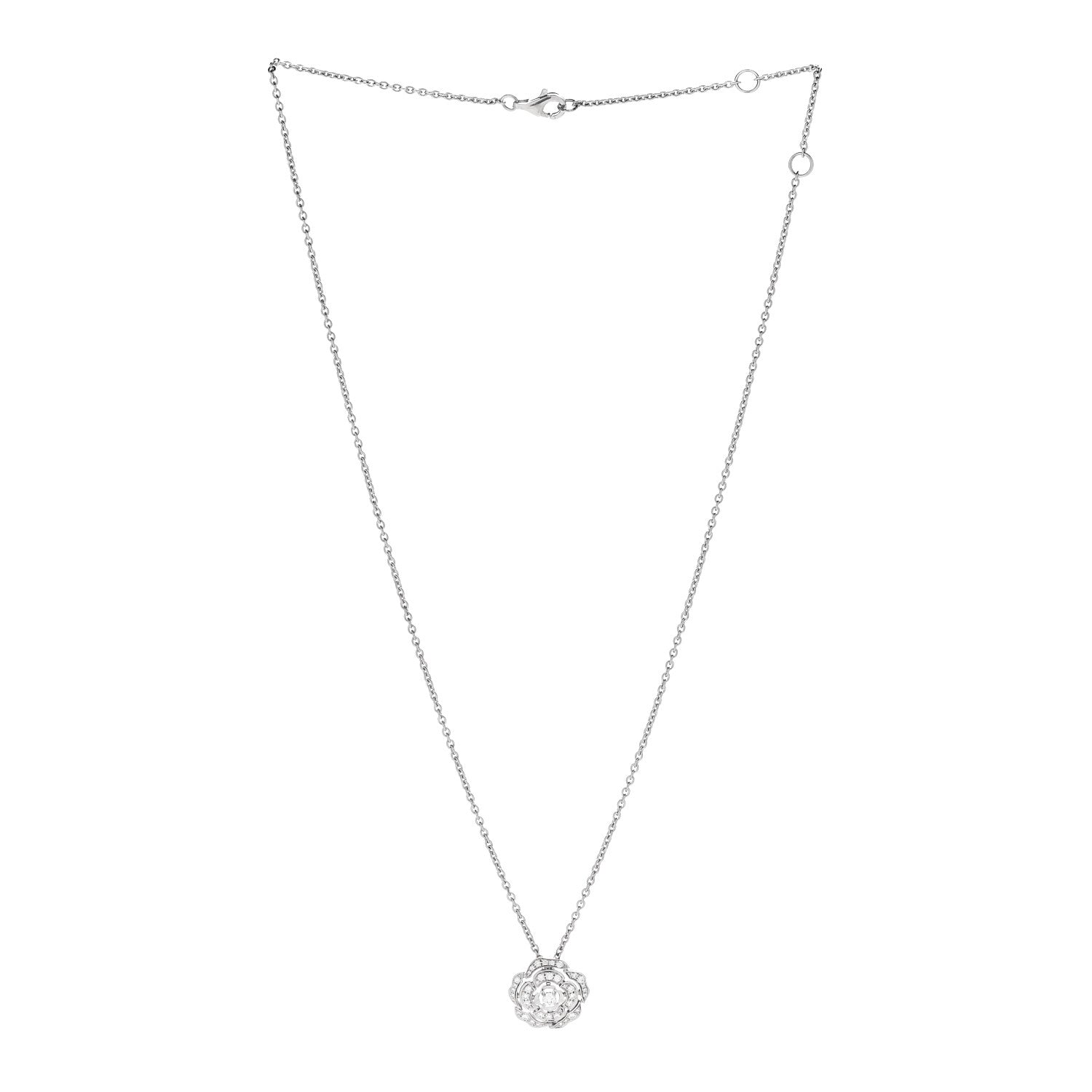 Chanel 18K White Gold Diamond Bouton de Camelia Pendant Necklace 3 of 7