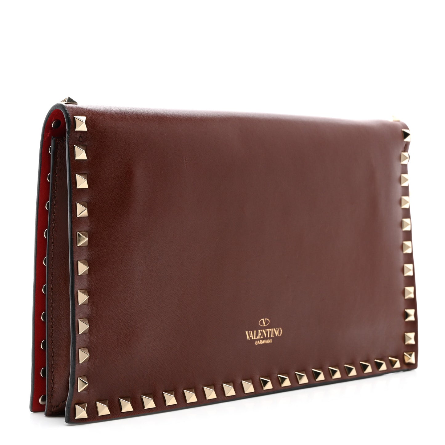 Nappa Rockstud Wristlet Clutch Brown