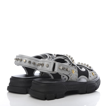 Gucci Technical Canvas Calfskin Reflective Studded Mens Aguru Sandals 8 Silver Black 4 of 8