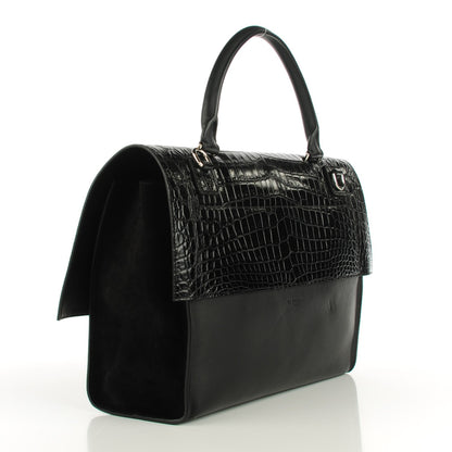 Givenchy Calfskin Crocodile Embossed Large Shark Lock Satchel Black 3 of 7