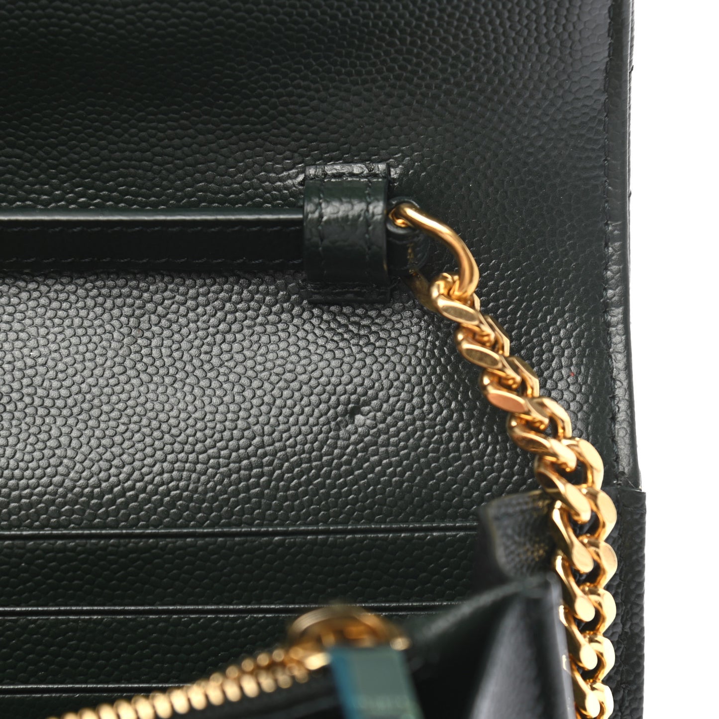 Grain De Poudre Matelasse Chevron Monogram Chain Wallet Dark Green