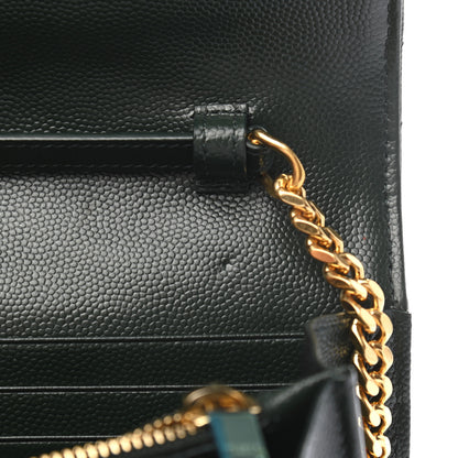 Saint Laurent Grain De Poudre Matelasse Chevron Monogram Chain Wallet Dark Green 9 of 9