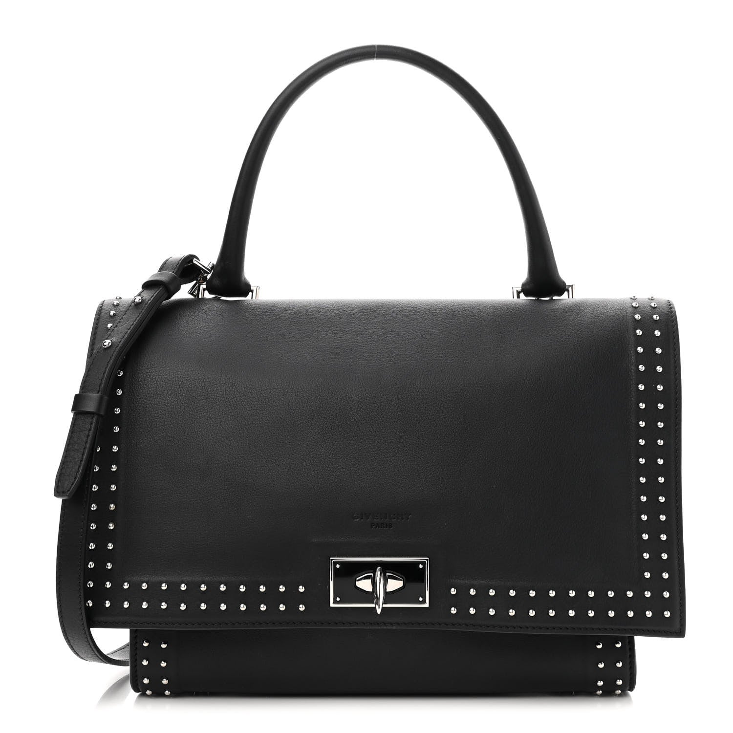 Givenchy Grained Calfskin Studded Small Shark Lock Satchel Black 1 of 10