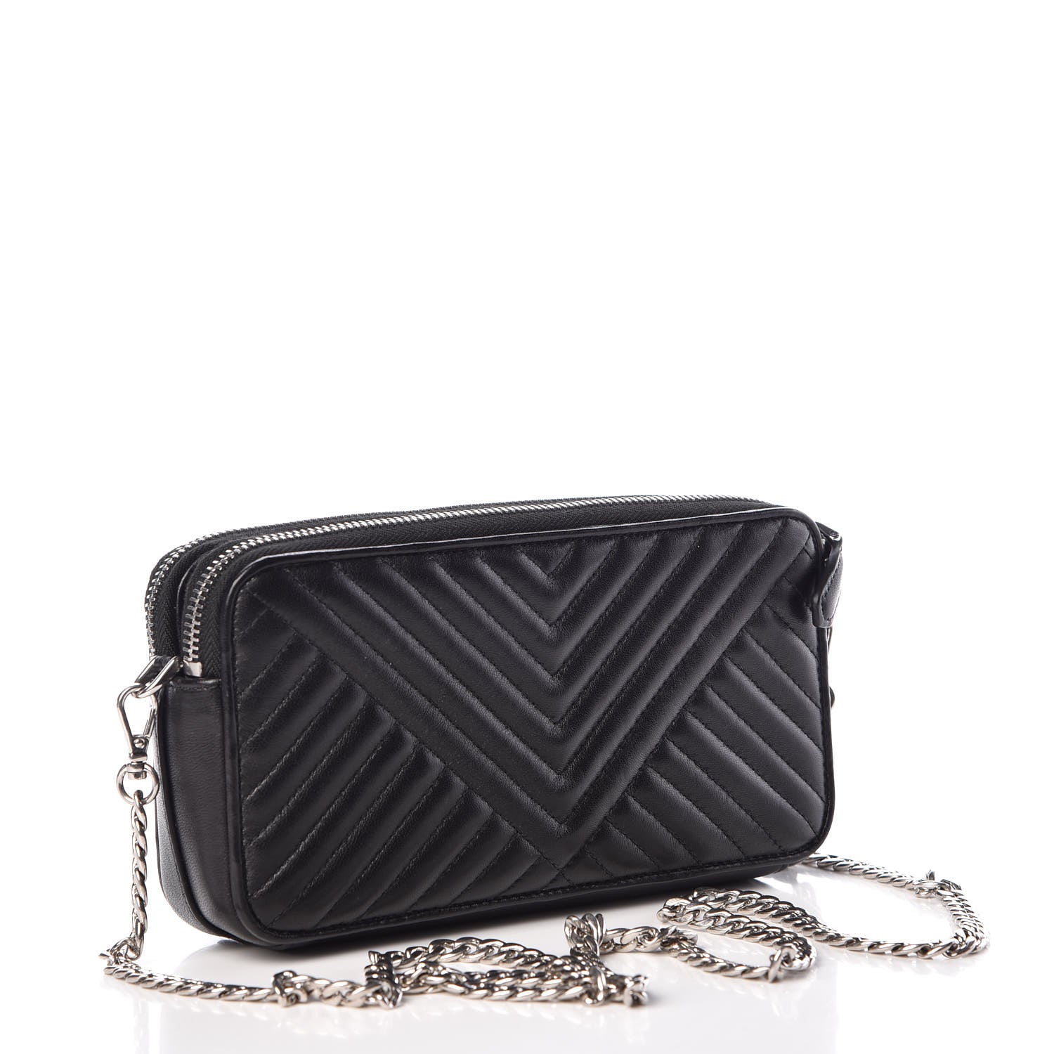 Prada Nappa Impunture Diagramme Mini Double Zip Chain Crossbody Bag Black 3 of 8