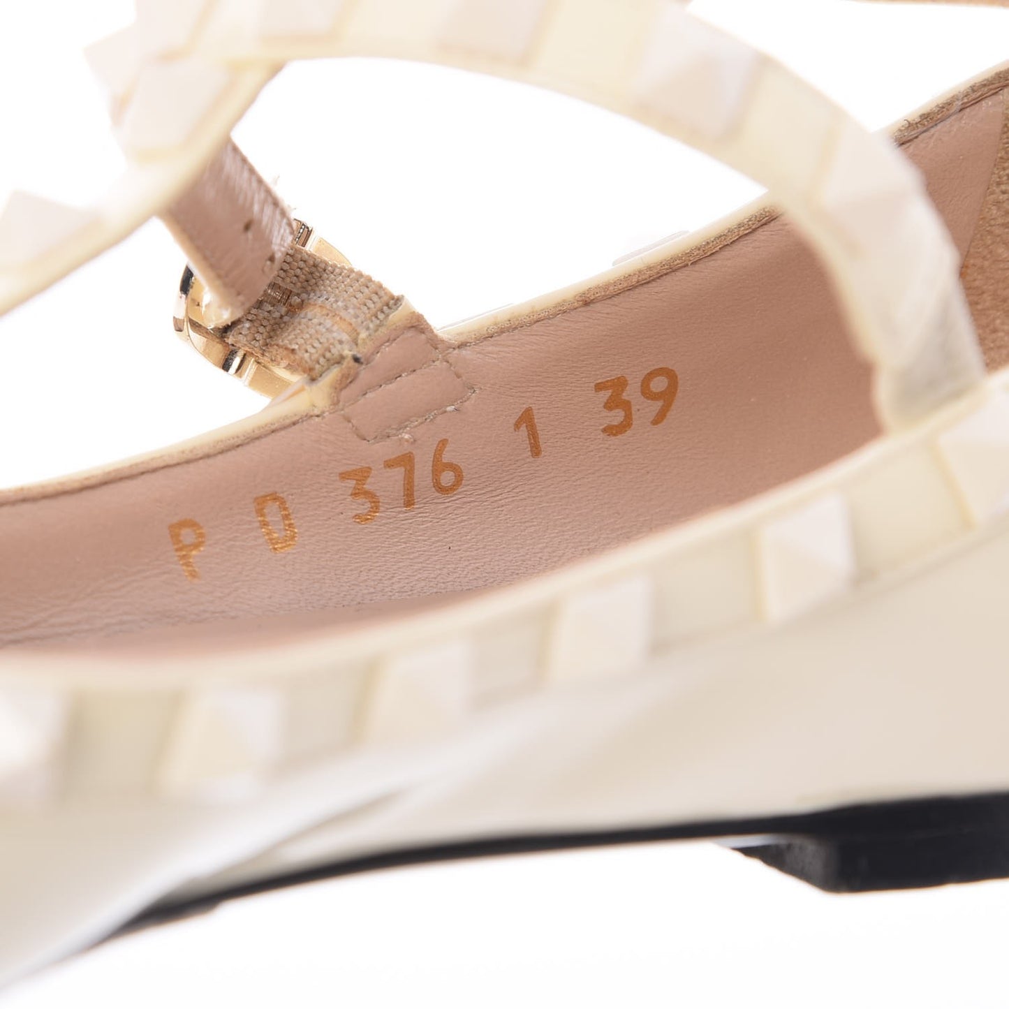 Patent Monochrome Rockstud Cage Ballerina Flats 39 Ivory