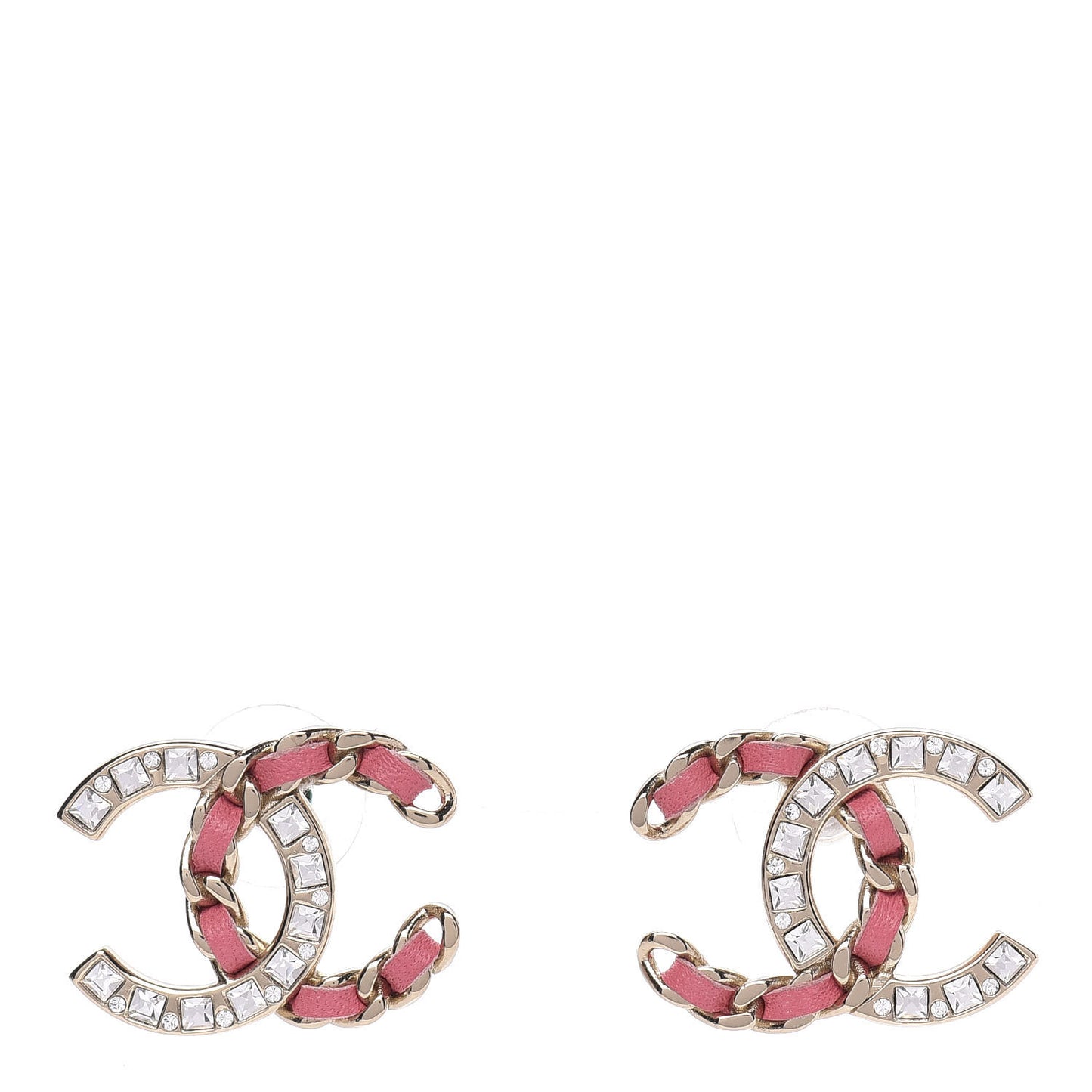 Crystal Baguette Lambskin Large CC Earrings Gold Pink