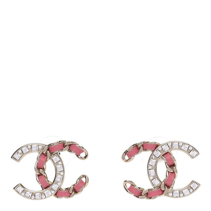 Chanel Crystal Baguette Lambskin Large CC Earrings Gold Pink 1 of 5