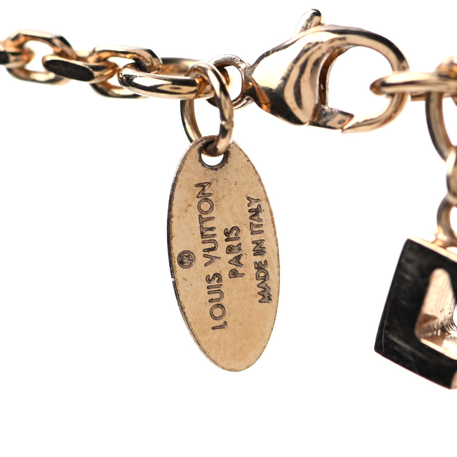 Louis Vuitton Metal Onyx Crystal Padlock And Key Pendant Necklace Gold Black 4 of 4