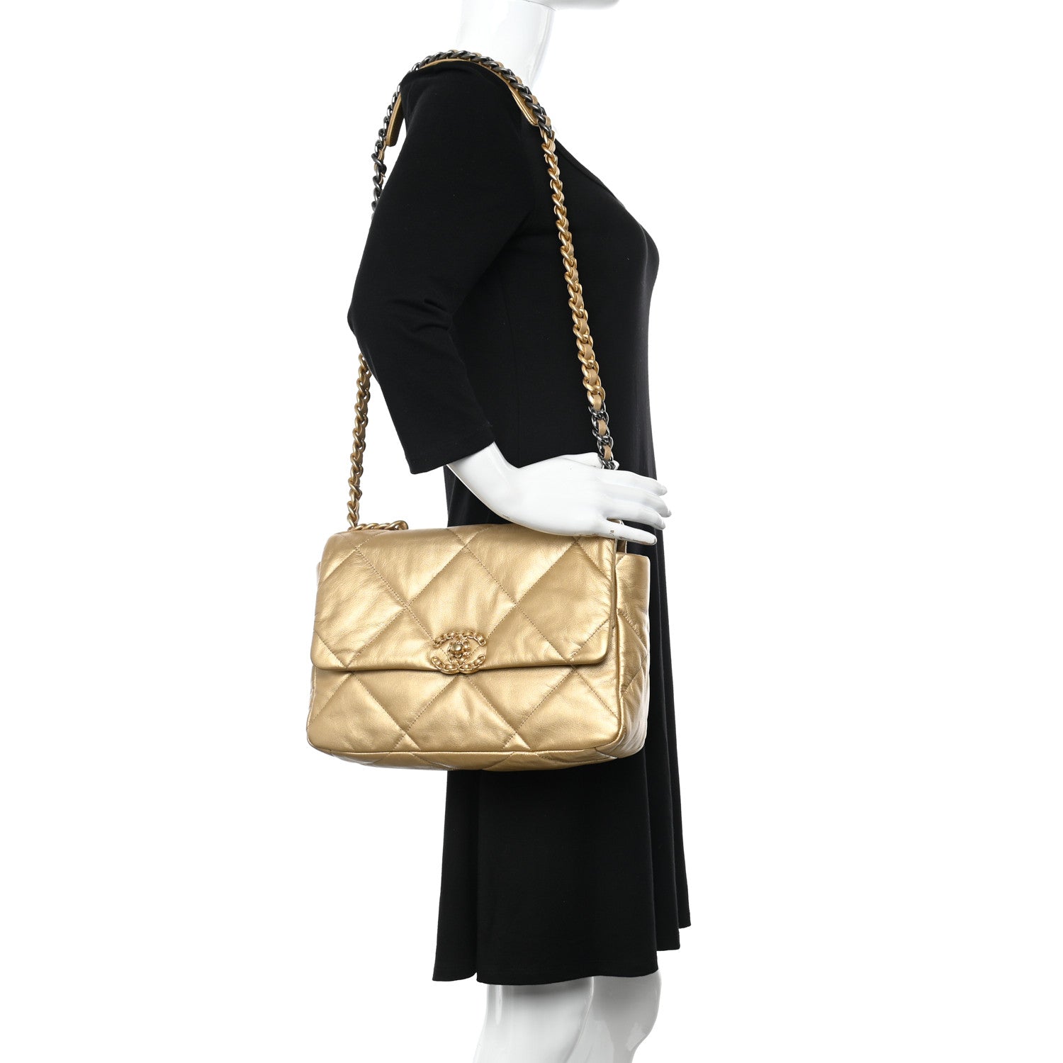 Chanel Metallic Goatskin Quilted Large Chanel 19 Flap Gold 2 of 10