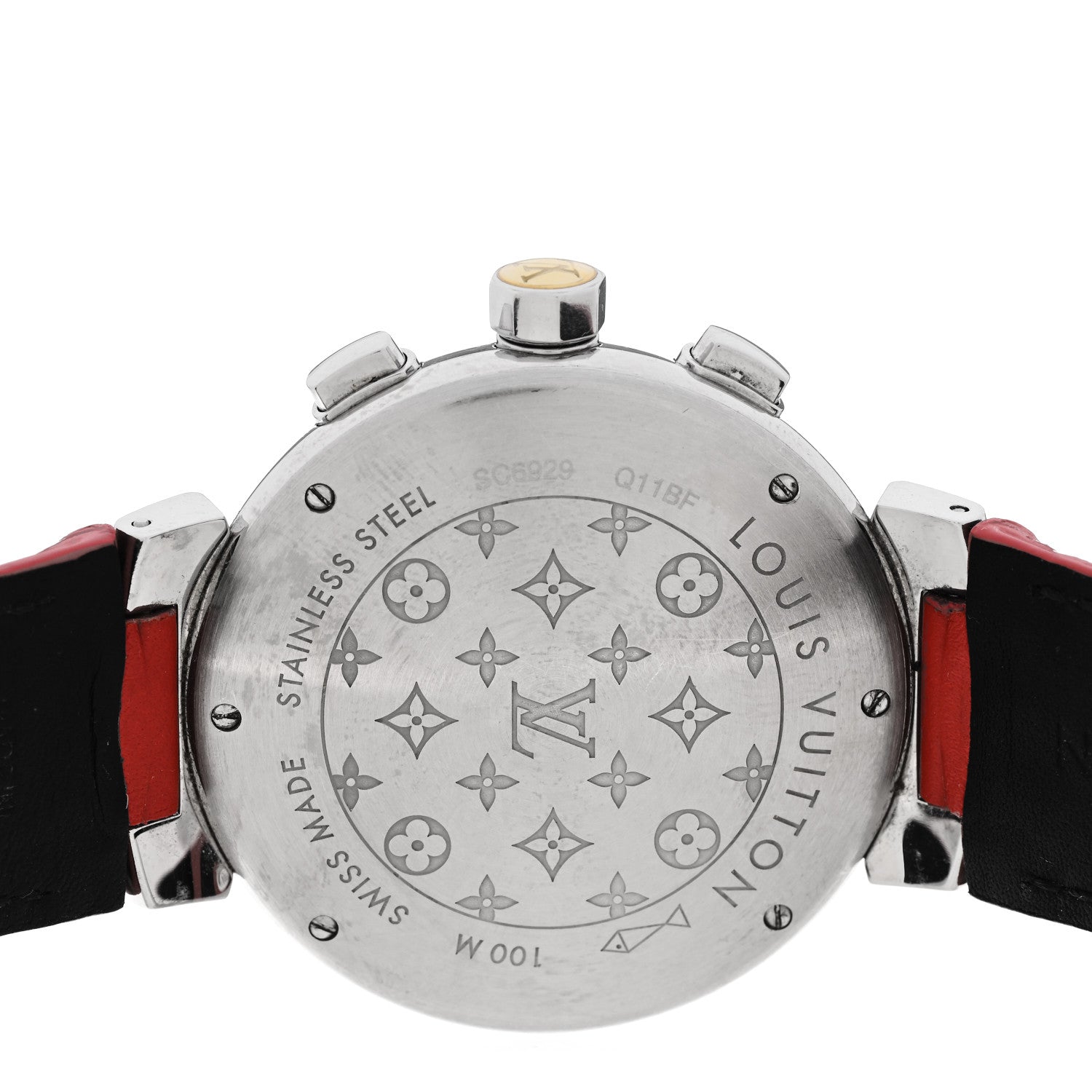 Louis Vuitton Stainless Steel Calfskin Diamond Mother of Pearl 39mm Tambour Lovely Cup Quartz Watch Red 4 of 4