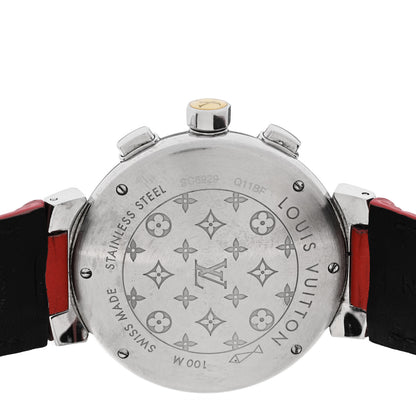 Louis Vuitton Stainless Steel Calfskin Diamond Mother of Pearl 39mm Tambour Lovely Cup Quartz Watch Red 4 of 4