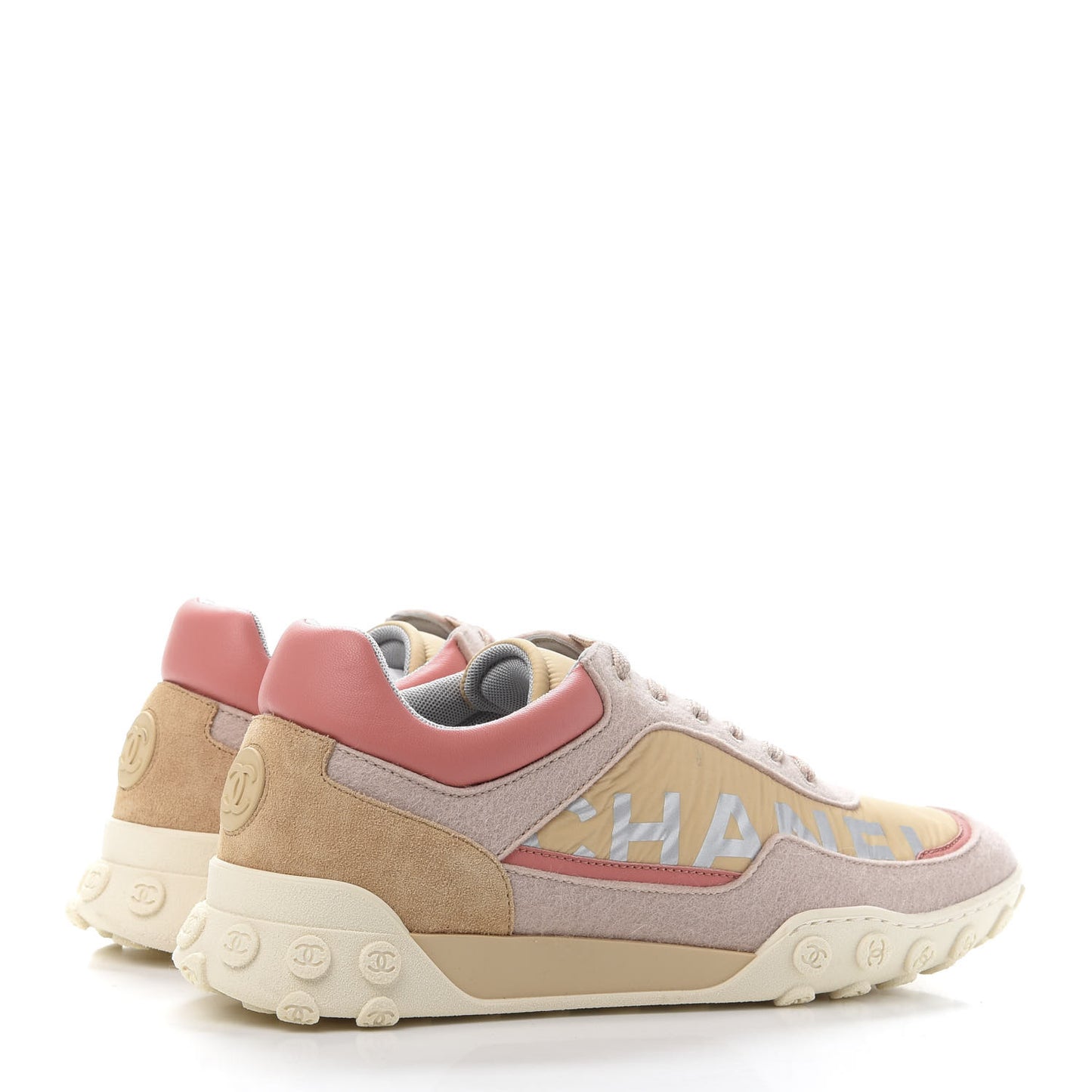Nylon Calfskin Suede Womens CC Sneakers 41 Beige Pink